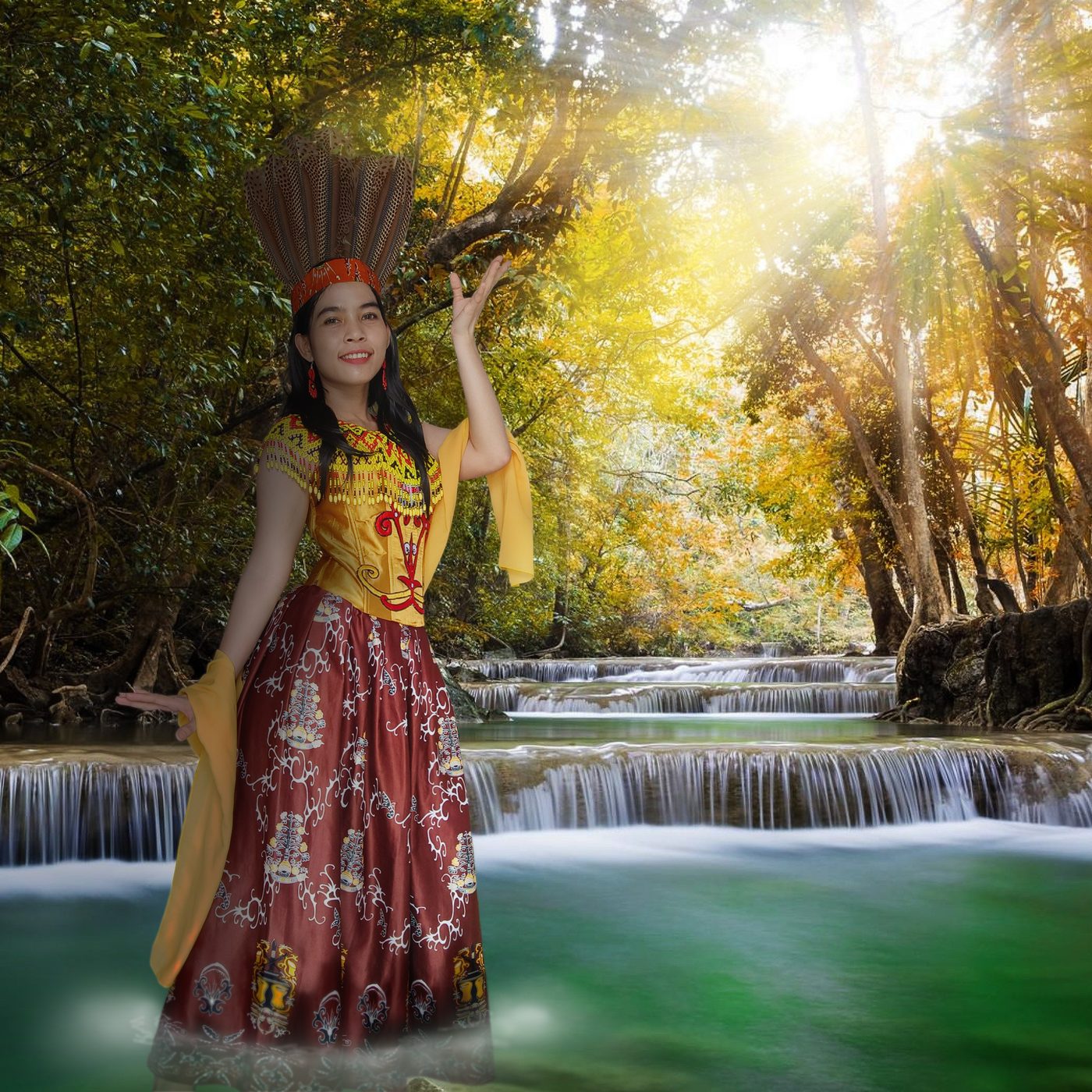 Model Veina Skincare di air terjun hutan Kalimantan