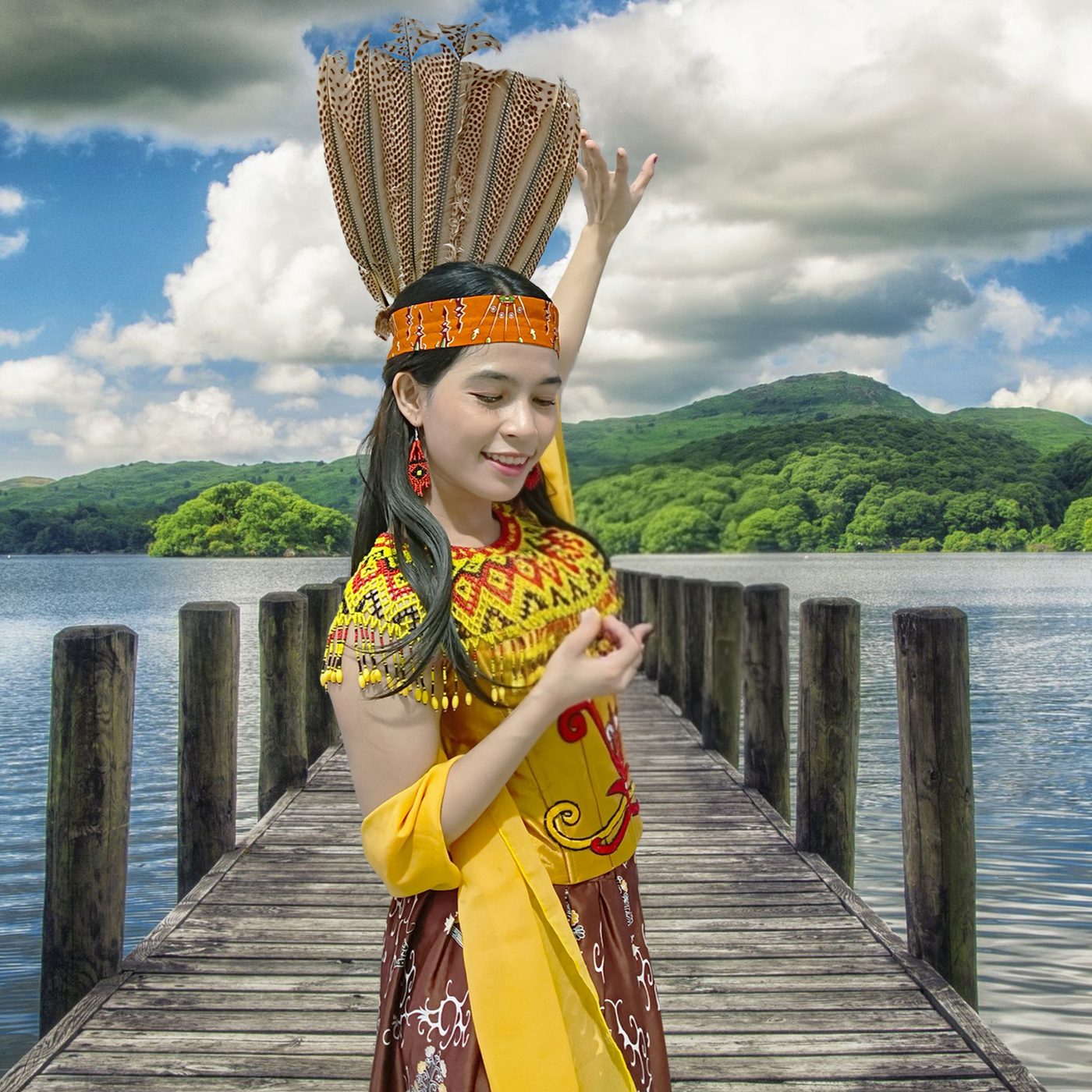 Model Veina Skincare di dermaga danau Kalimantan